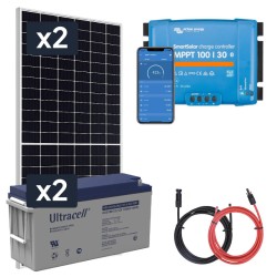 Panel słoneczny 2x430W i akumulator żelowy 2x150Ah z regulatorem MPPT 24V