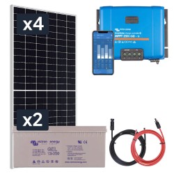 Panel słoneczny 4x430W i akumulator żelowy 2x200Ah z regulatorem MPPT 24V
